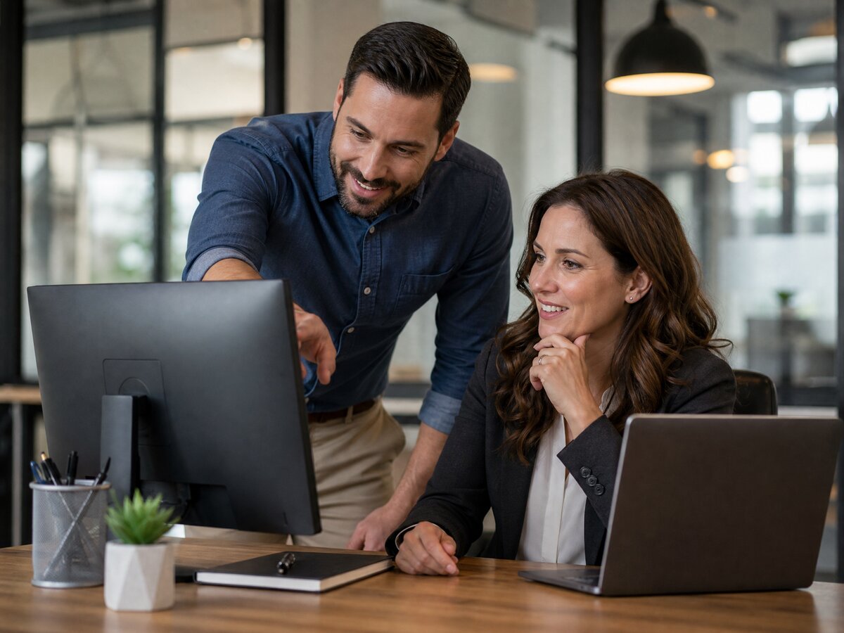 IT support engineer helping a client at their desk